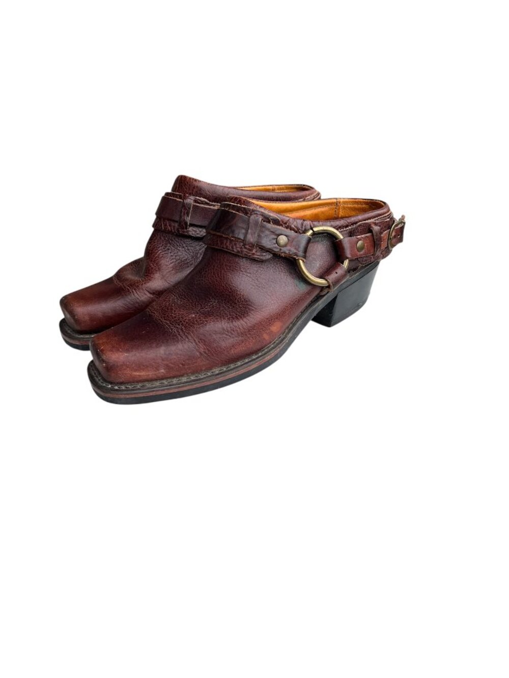 Frye Leather Belted Harness Slip On Mule Clogs Women’s 6.5 | Moto Western Boho